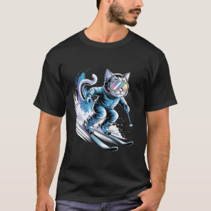 Ski Wintersport Skifahren Lustiger Skifahrer Katze T-Shirt