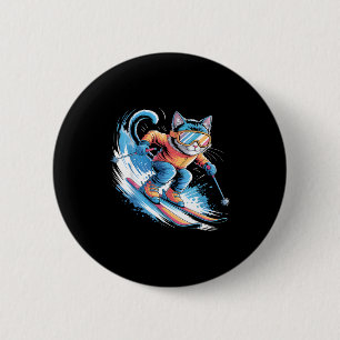 Ski-Wintersport Skifahrer lustig Skifahren Katze Button