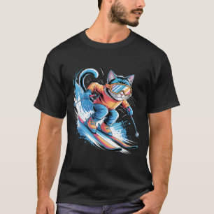 Ski-Wintersport Skifahrer lustig Skifahren Katze T-Shirt