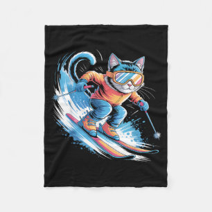 Ski-Wintersport Skifahrer lustige Skifahren Katze  Fleecedecke