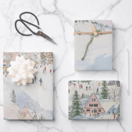 Ski Wrapping Paper Flat Sheet Set of 3 Geschenkpapier Set