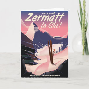 Ski Zermatt Retro-Urlaubsposter Feiertagskarte
