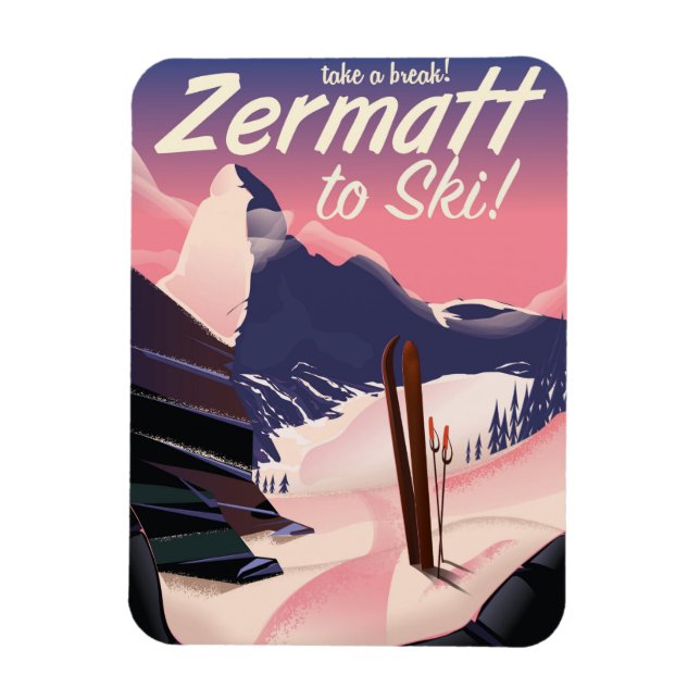 Ski Zermatt Retro-Urlaubsposter Magnet (Vertikal)
