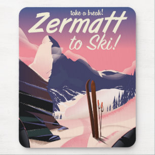 Ski Zermatt Retro-Urlaubsposter Mousepad
