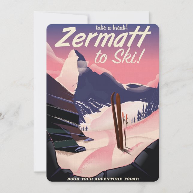 Ski Zermatt Retrourlaub Poster Einladung (Vorderseite)