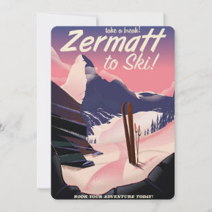Ski Zermatt Retrourlaub Poster Einladung