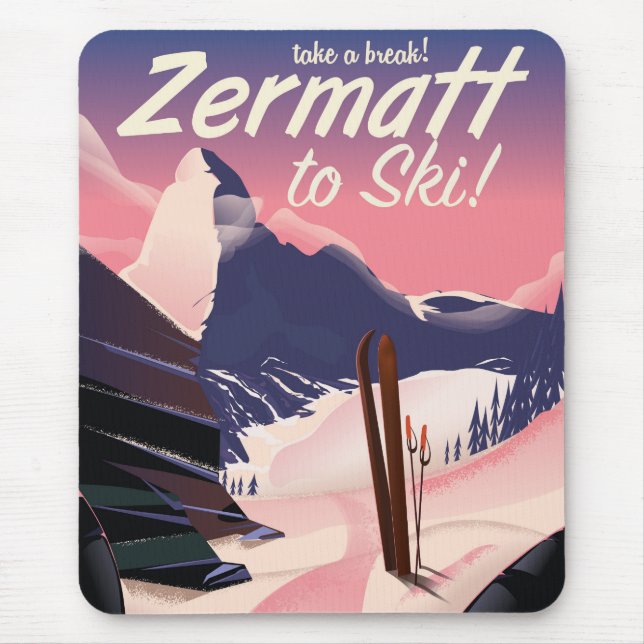 Ski Zermatt Retrourlaub Poster Mousepad (Vorne)