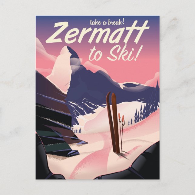 Ski Zermatt Retrourlaub Poster Postkarte (Vorderseite)