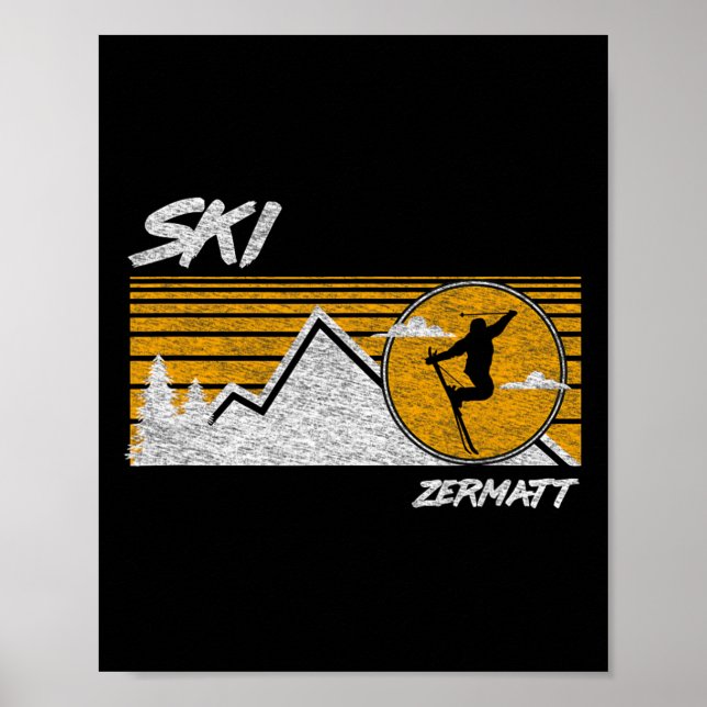 Ski Zermatt Schweiz Retro-Skiing-Tee  Poster (Vorne)