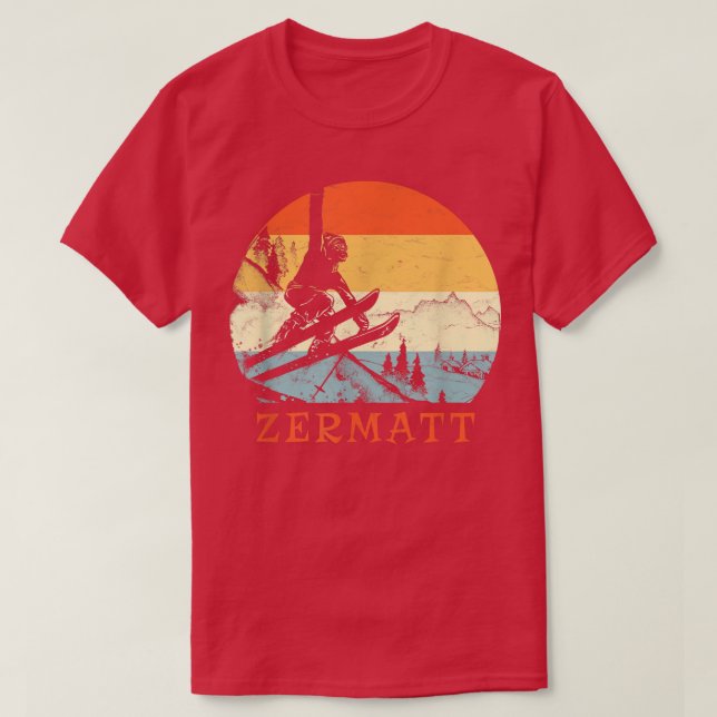 Ski Zermatt, Schweiz Vintag Retroschnee Skifahren T-Shirt (Design vorne)