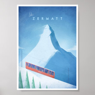 Ski Zermatt Vintage Travel Poster
