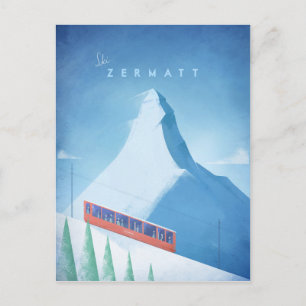 Ski Zermatt Vintage Travel Poster - Art Postkarte