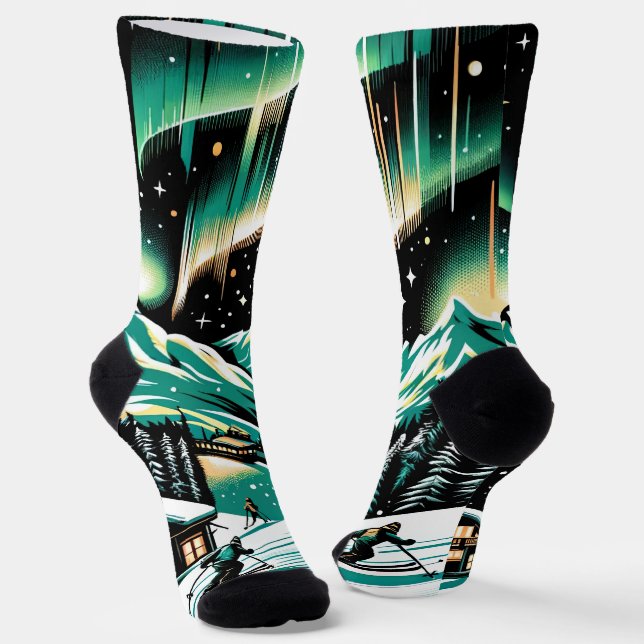 Skiabenteuer Aurora Unisex Socken (Gewinkelt)