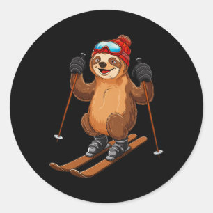 Skiabenteuer Wintersport Sloth Runder Aufkleber
