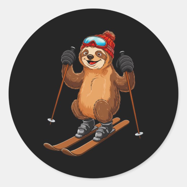 Skiabenteuer Wintersport Sloth Runder Aufkleber (Vorderseite)