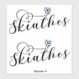 Skiathios Herz mit griechischer Flagge Aufkleber