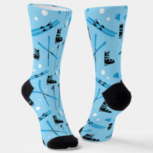 Skiausrüstung Blaues Muster Socken