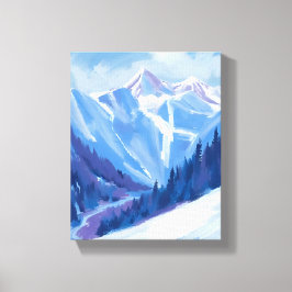 Skiberg | Blaue Aquarell-Gebirgskette Leinwanddruck