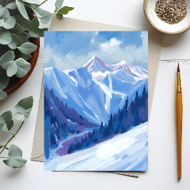 Skiberg | Blaue Aquarell-Gebirgskette Postkarte