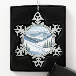 Skiberg Wasserfarbe Schneeflocken Zinn-Ornament