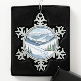Skiberg Wasserfarbe Schneeflocken Zinn-Ornament