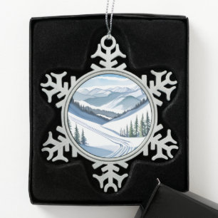 Skiberg Wasserfarbe Schneeflocken Zinn-Ornament