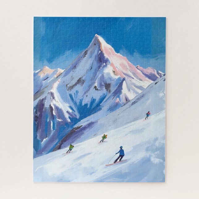 Skiberghänge Winter Aquarell Puzzle (Vertikal)