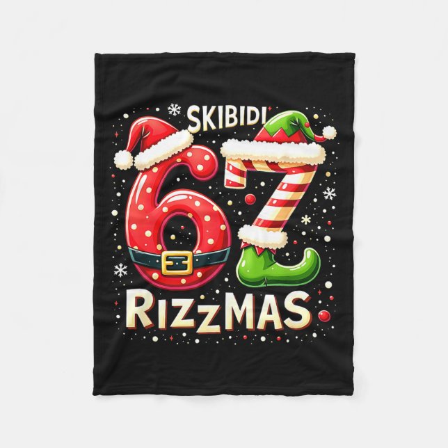 Skibidi 67 Rizzmas Christmas Meme Funny Elf Santa  Fleecedecke (Vorderseite)