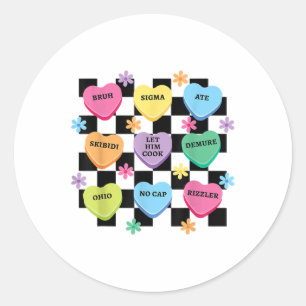 Skibidi Bruh Ohio Demure Hearts Funny Valentines D Runder Aufkleber