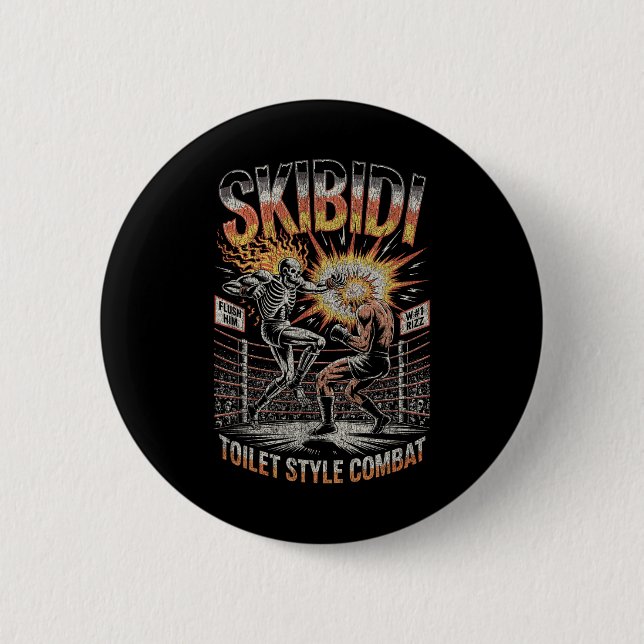 Skibidi Combat Skeleton Boxing Match Meme Explosio Button (Vorderseite)