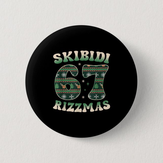 Skibidi Rizzmas 67 Six Seven Meme Ugly Christmas F Button (Vorderseite)