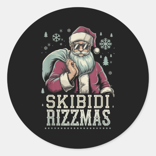 Skibidi Rizzmas Cool Santa Funny Christmas Rizz Ri Runder Aufkleber (Vorderseite)