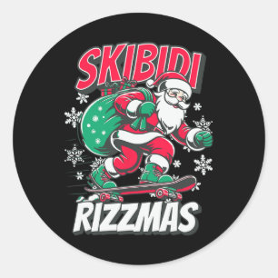 Skibidi Rizzmas Funny Santa Rizz Weihnachts-Skater Runder Aufkleber
