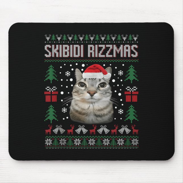 Skibidi Rizzmas Funny Silly Staring Cat Ugly Sweat Mousepad (Vorne)
