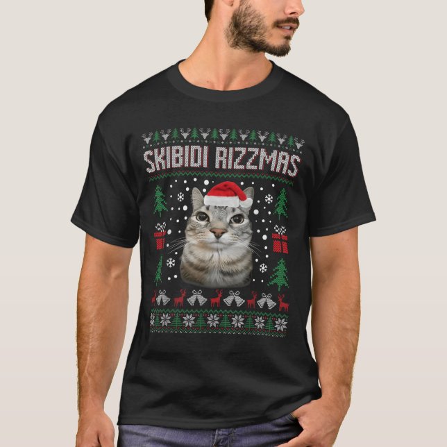 Skibidi Rizzmas Funny Silly Staring Cat Ugly Sweat T-Shirt (Vorderseite)