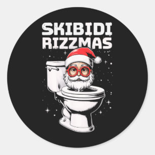 Skibidi Rizzmas Funny Toilet Santa White Elephant Runder Aufkleber