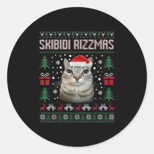 Skibidi Rizzmas Lustiger Alberner Starrender Katze Runder Aufkleber