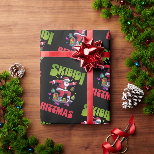 Skibidi Rizzmas Santa on his Skate  Geschenkpapier (Feiertagsgeschenk)