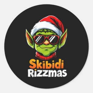 Skibidi Rizzmas Weihnachts Rizz Elf Lustiges Xmas Runder Aufkleber