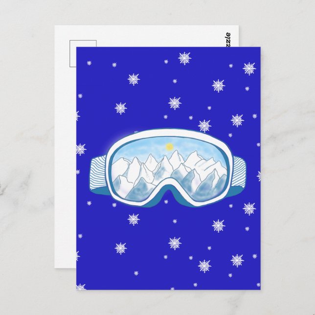 Skibrille mit Bergreflektion Postkarte (Vorne/Hinten)