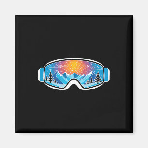 Skibrillen Kunst Natur Berge Minimalistischer Skis Magnet