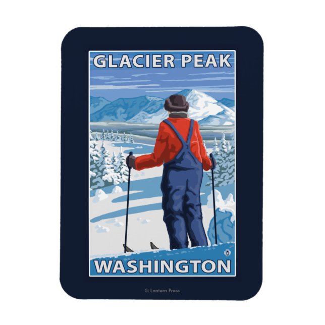 Skier Admiring - Glacier Peak, Washington Magnet (Vertikal)