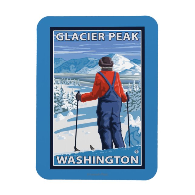Skier Admiring - Glacier Peak, Washington Magnet (Vertikal)