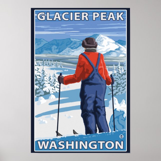Skier Admiring - Glacier Peak, Washington Poster (Vorne)