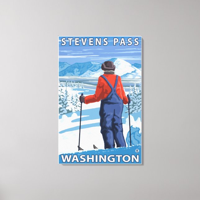 Skier Admiring - Stevens Pass, Washington Leinwanddruck (Vorderseite)