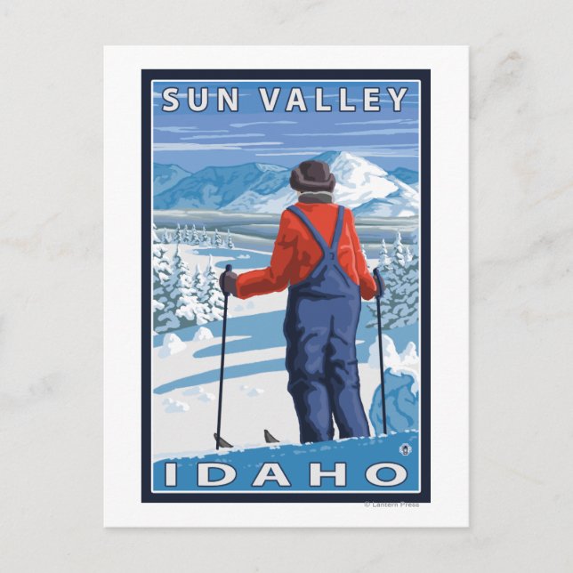 Skier Admiring - Sun Valley, Idaho Postkarte (Vorderseite)