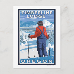 Skier Admiring - Timberline Lodge, Oregon Postkarte
