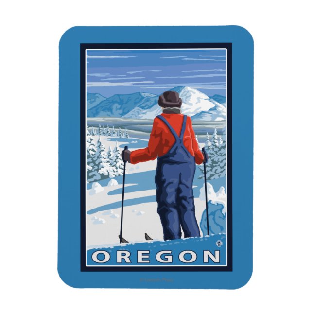 Skier Admiring - Vintage Travel Poster Magnet (Vertikal)