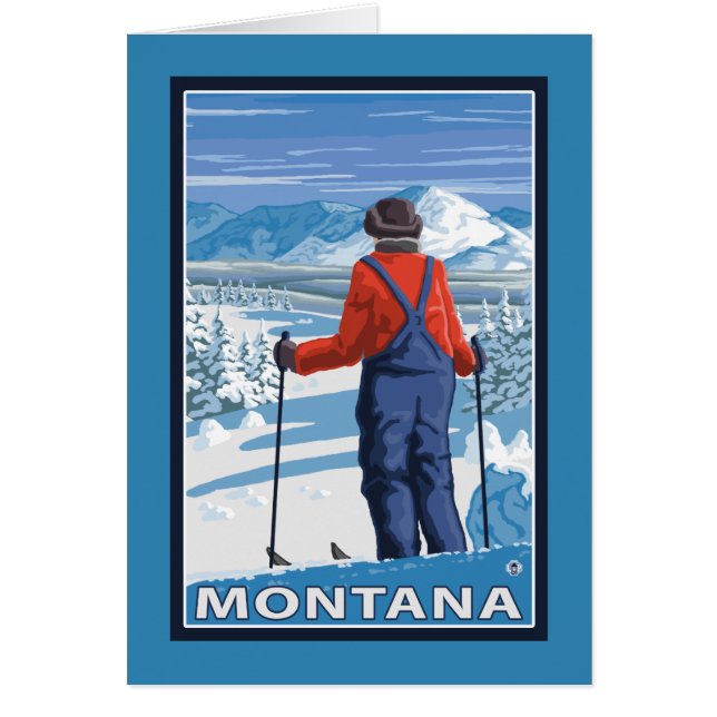 Skier AdmiringMontanaVintage Reiseplakat (Vorne)