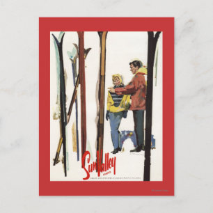 Skier aufrecht im Schnee vom Paar Poster Postkarte